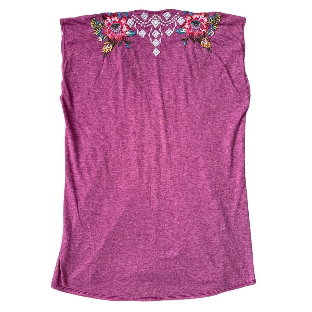 Johnny Was Purple Embroidered V-Neck Short Sleeve Tee - Picture 8 of 8